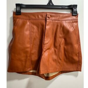 Anthropologie Vegan Faux Leather High Waisted Shorts Cognac Brown Size 2